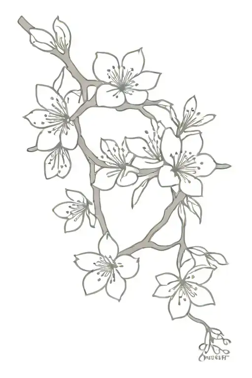 Single Line Of Cherry Blossoms