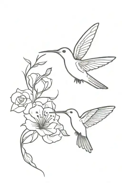 Humming Bird Flying With Flowers