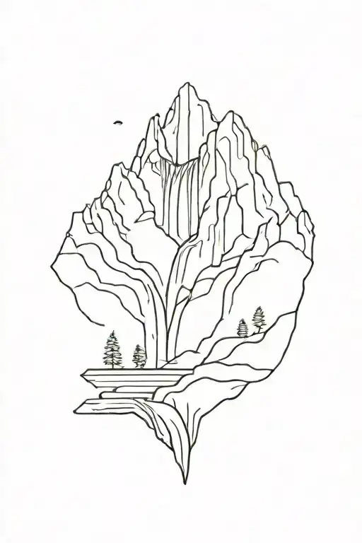 A Minimalist Tattoo Of A Waterfall Cascading Down A Mountain