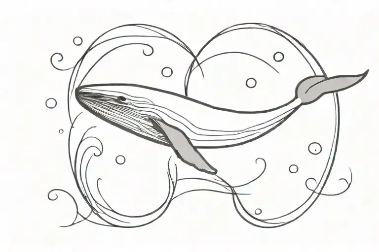 A Minimalist Design Of A Black Whale Swimming In A Blue Wave Of Gemini Sign