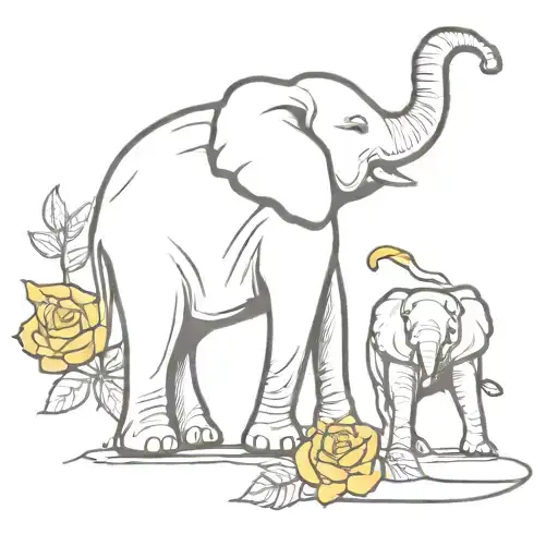 Elephant And Yellow Rose