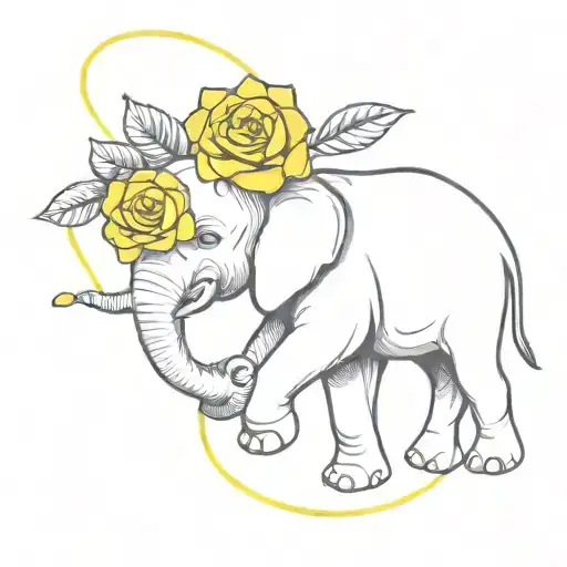 Baby Elephant And Yellow Rose Wrapped