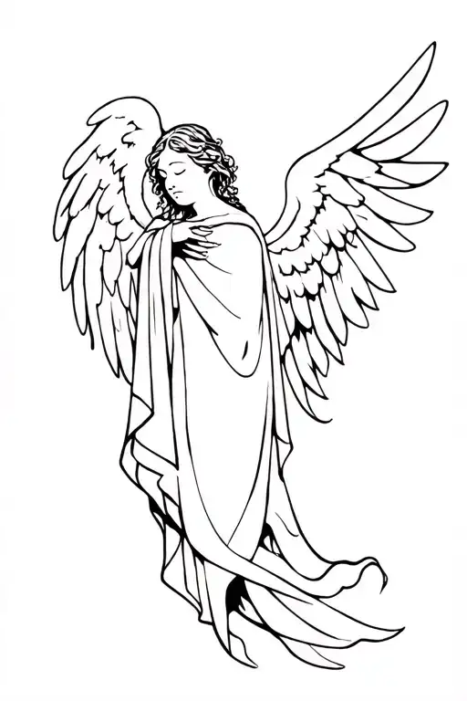 Angel Sad With Shroud Draped Detailed