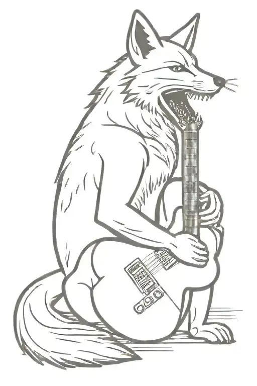 A Crouching Fox Holding A Guitar In Its Teeth