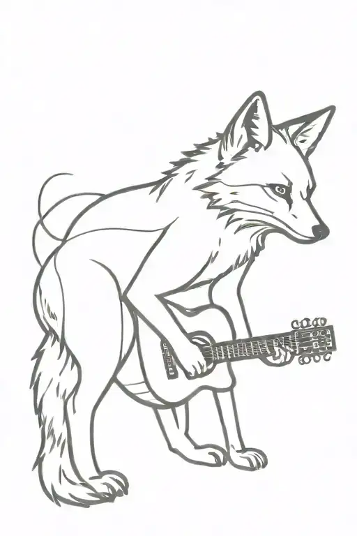 A Crouching Fox Holding A Guitar In Its Teeth