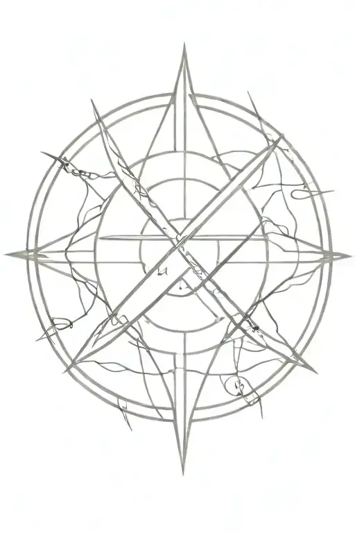 Katana And Wind Rose Intertwined