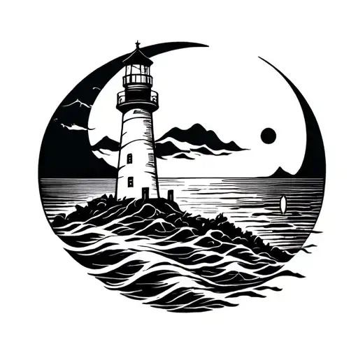 Chaotic Style Lighthouse With Crescent Moon