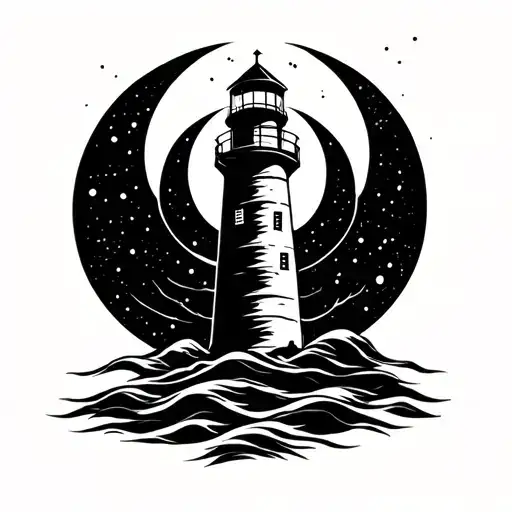 Chaotic Style Lighthouse With Crescent Moon