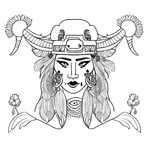 Female Warriors With Buffalo And Flowers