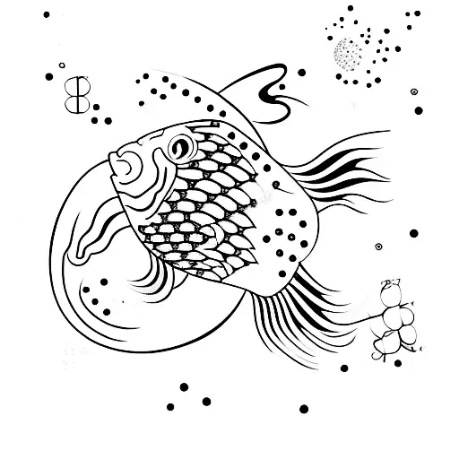 Japanese Golden Fish With The Pisces Constellations Behind