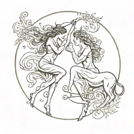 Gemini And A Taurus In An Ethereal Scene Togheter With A Scale