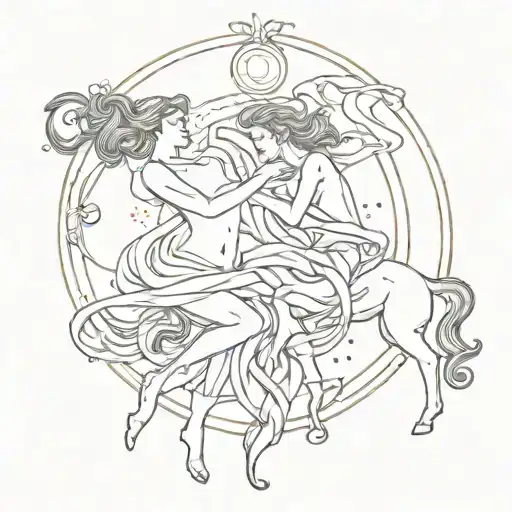 Gemini And A Taurus In An Ethereal Scene Togheter With A Libra