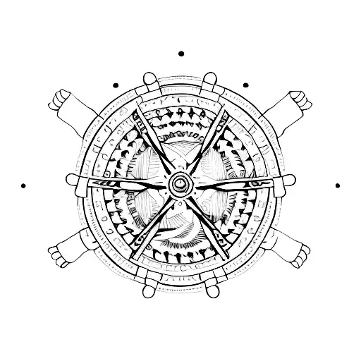 A Minimalist Tattoo Of A Steering Wheel With Playing Card Symbols Replacing The Spokes