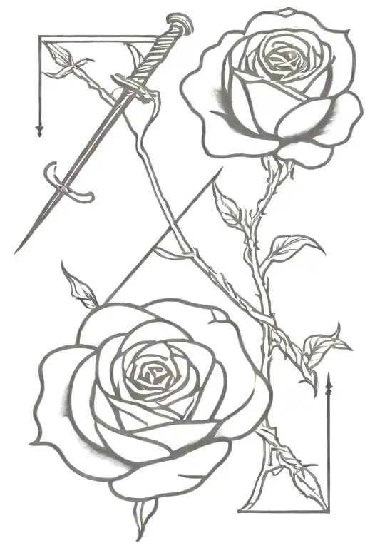Sword Stab Roses Intertwined