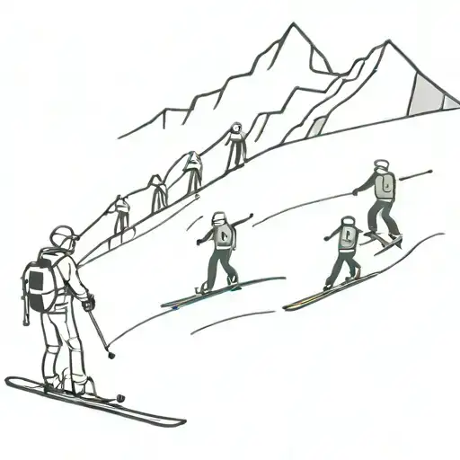 Ski Instructor Leading A Group Down The Slopes