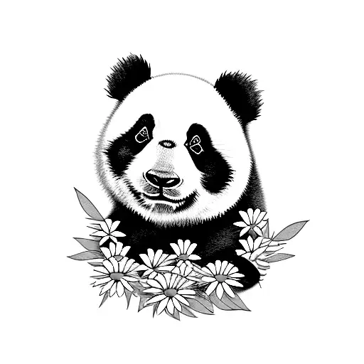 Tattoo Little Panda And Sit On Daisies