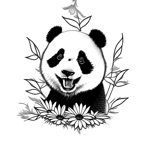 Tattoo Baby Panda And Sit On Daisieflower