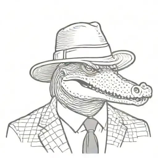 A Portrait Of A Serious Alligator Who Is Wearing A Suit And A Mafia Fedora With A Cigar In His Mouth