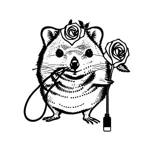 Quokka Wearing Headphones Carrying A Rose