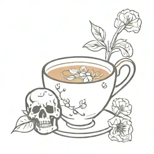 Fine Line Florals With Skull Drinking Coffee Cup