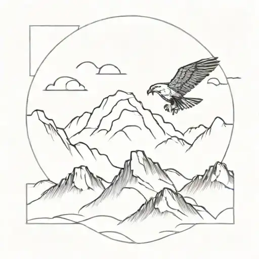 Eagle And Landscape Of Mountains And Clouds