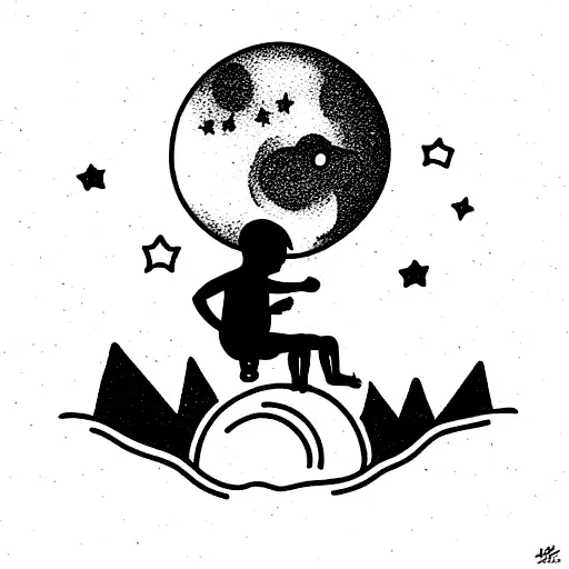 Boy Sitting On Moon