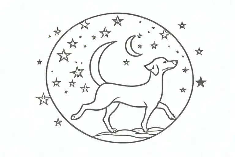 Moon Stars With Dog Silhouette