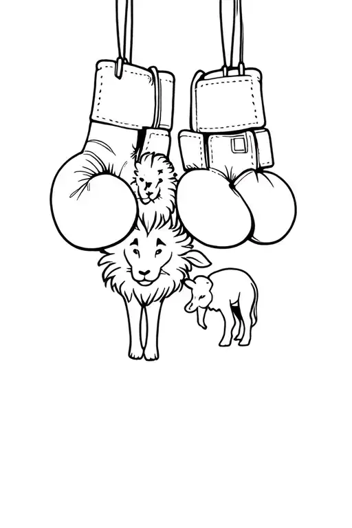 Boxing Gloves Hanging With A Lion And A Lamb