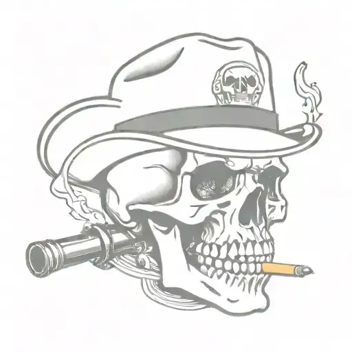 Skull Is Smoking A Cigar With A Drill Sergeant Hat On