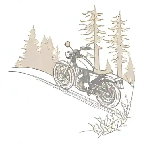 A Minimalist Design Of A Motorcycle Riding Through A Forest