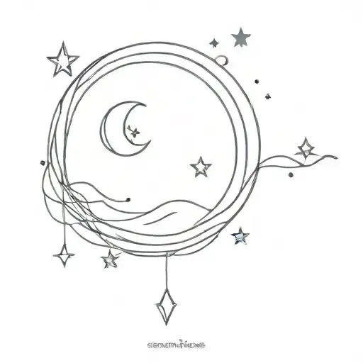 Moon And Heart With Ocean And Stars