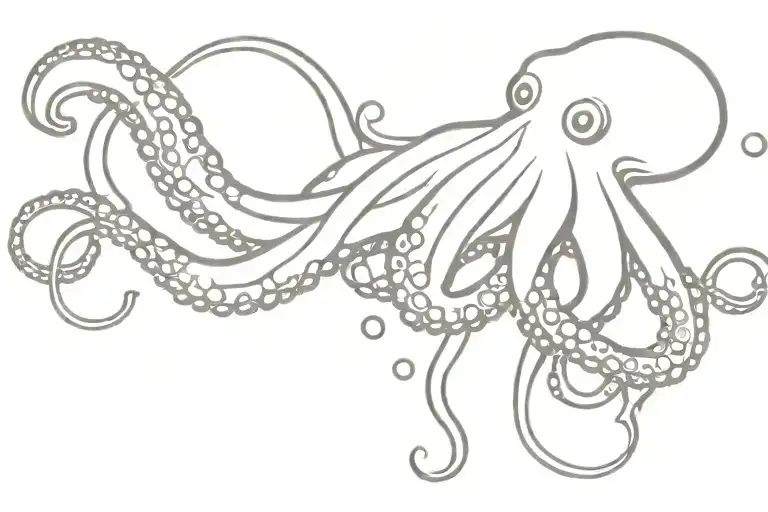 Octopus Swimming Bubbles Rising