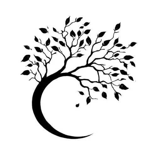 Moon Tree And Fallen Leaves Falling