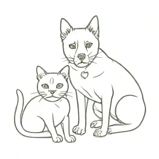 Dog And Cat Sitting With Human