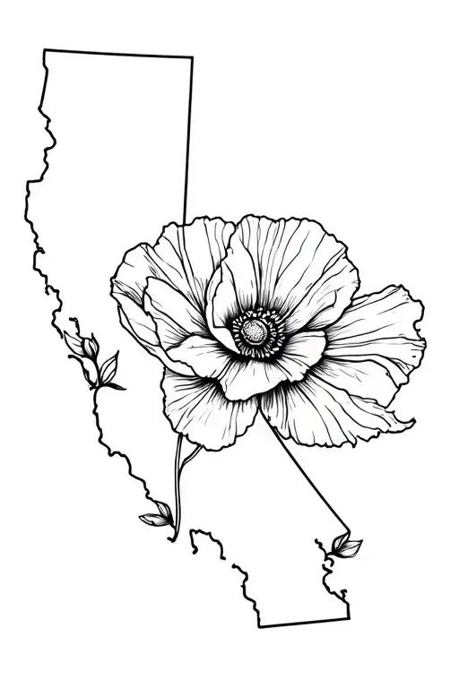 California Poppy Flower In State Outline