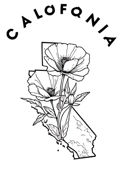 California Poppy In California State Outline