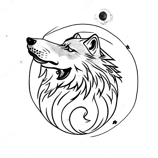 Wolf With Moon Apocalyptic