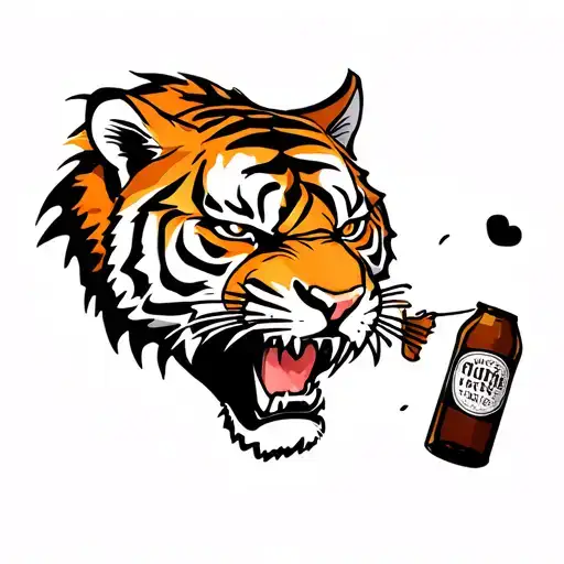 Angry Tiger Is Searching Beer Bottle