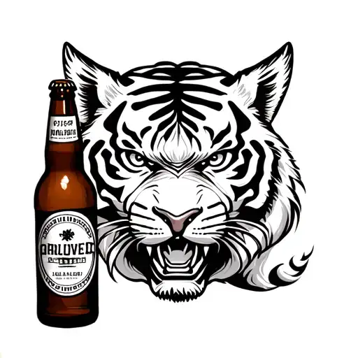 Angry Tiger Is Searching Beer Bottle