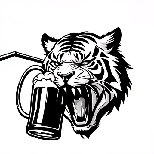 Angry Tiger Is Drinking Beer From Straw