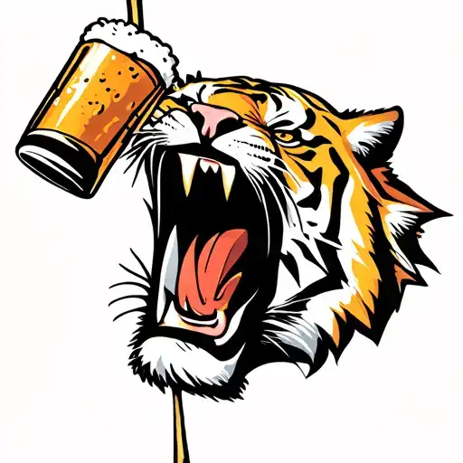 Angry Tiger Is Drinking Beer From Straw