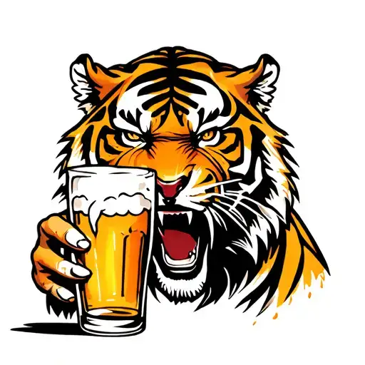 Angry Tiger Is Drinking Beer From Straw