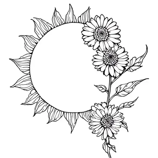 Sun With Chrysanthemums With Stems Intertwined