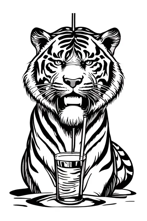 Tiger Is Drinking Alcohol From The Straw