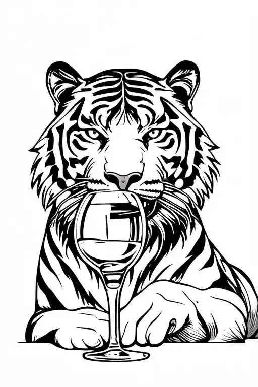 Tiger Is Drinking Alcohol From The Straw