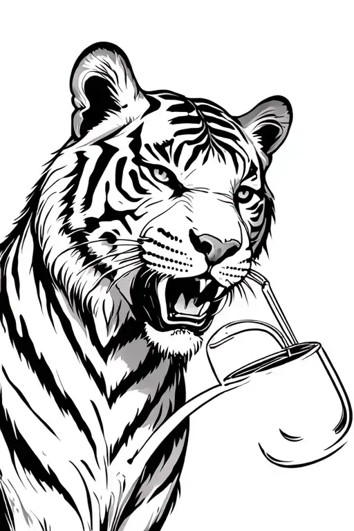 Tiger Is Drinking Alcohol From The Straw