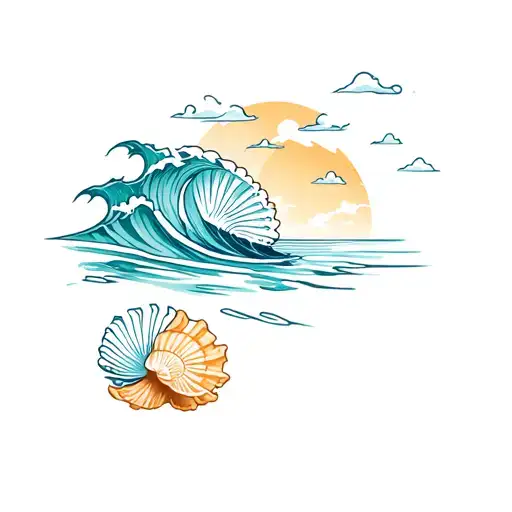 Beach Dainty Seashells And Waves Crashing In The Background