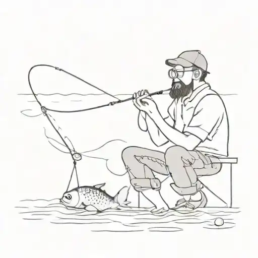 A Fisherman Who Is About To Leave But Suddenly Catches A Small Fish With Glasses That Looks At Him