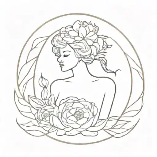 African American Virgo Zodiac Sourrounded With Peony Flower Blooming