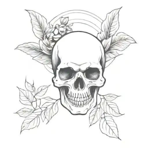 Skull With Wings And Bay Leaves Around